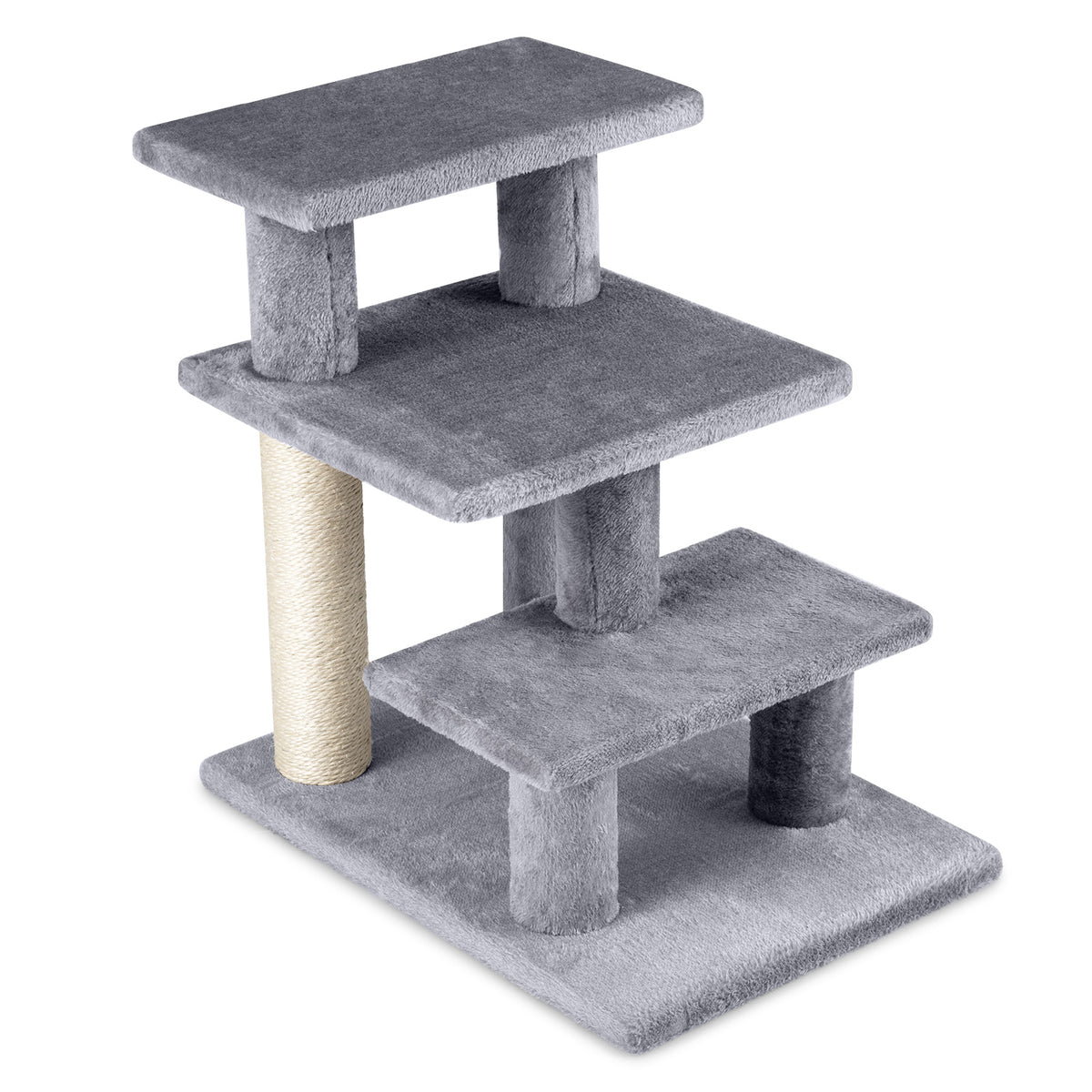 3-Tier Cat Stairs 19 Inch Plush Steps with Scratching Posts for High Bed Sofa