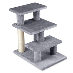 3-Tier Cat Stairs 19 Inch Plush Steps with Scratching Posts for High Bed Sofa