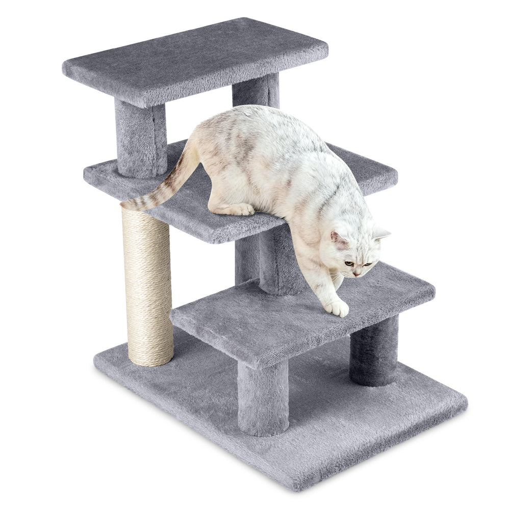 3-Tier Cat Stairs 19 Inch Plush Steps with Scratching Posts for High Bed Sofa - view 4