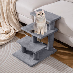 3-Tier Cat Stairs 19 Inch Plush Steps with Scratching Posts for High Bed Sofa - view 2