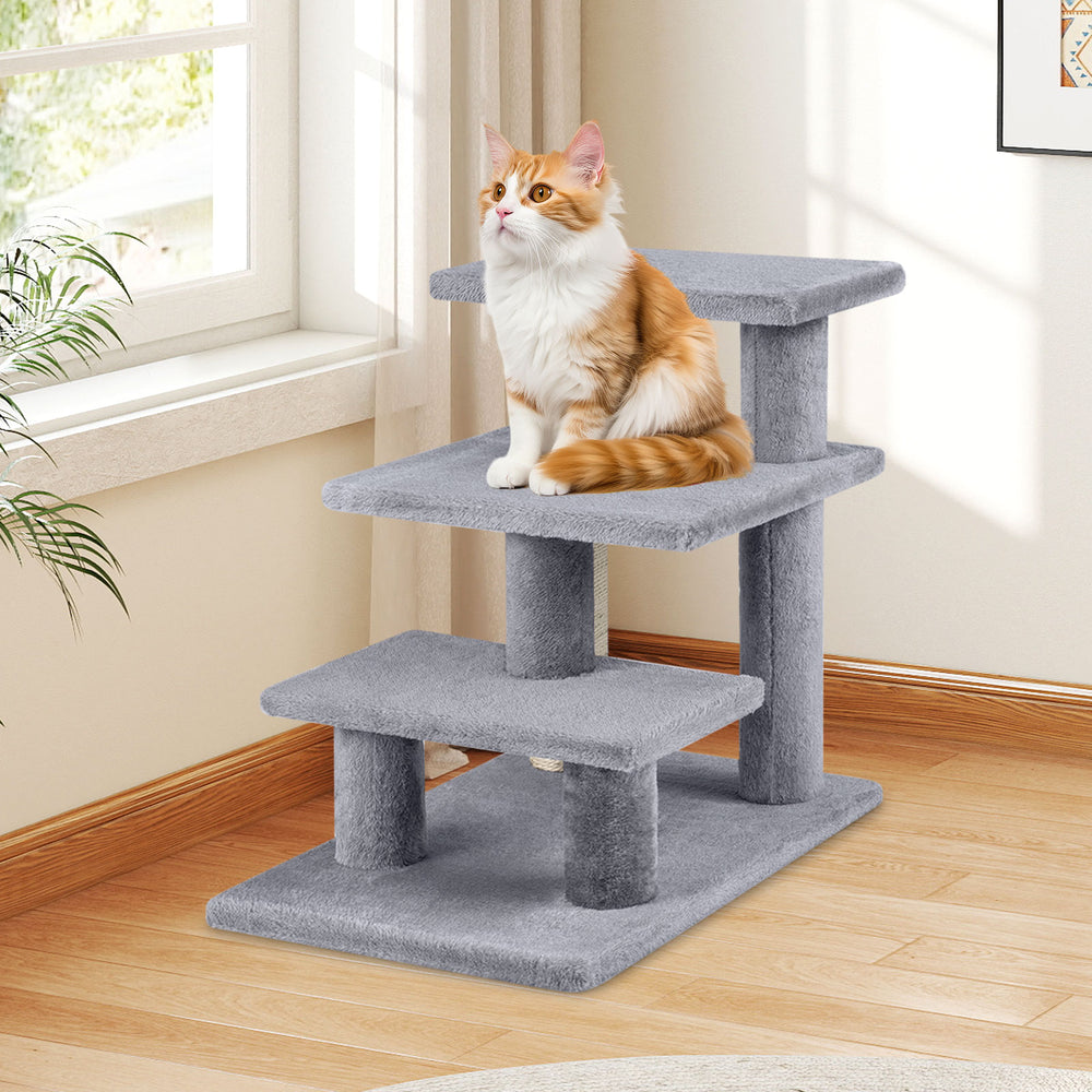 3-Tier Cat Stairs 19 Inch Plush Steps with Scratching Posts for High Bed Sofa - view 6