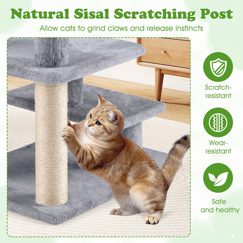 3-Tier Cat Stairs 19 Inch Plush Steps with Scratching Posts for High Bed Sofa - view 8