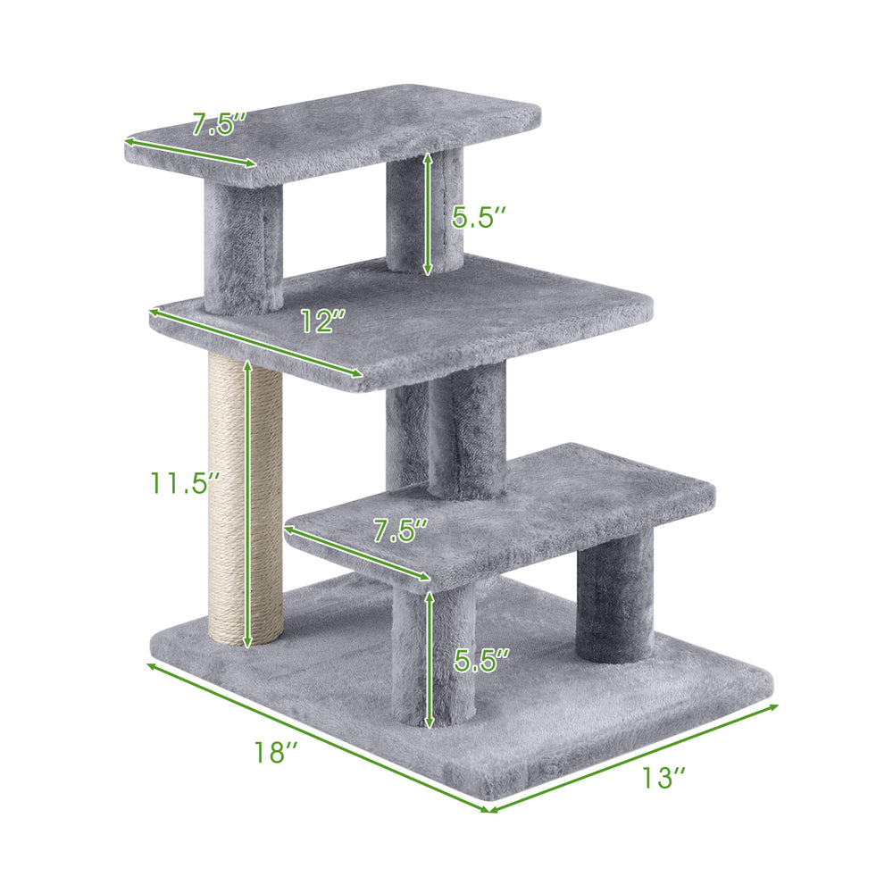 3-Tier Cat Stairs 19 Inch Plush Steps with Scratching Posts for High Bed Sofa - view 5