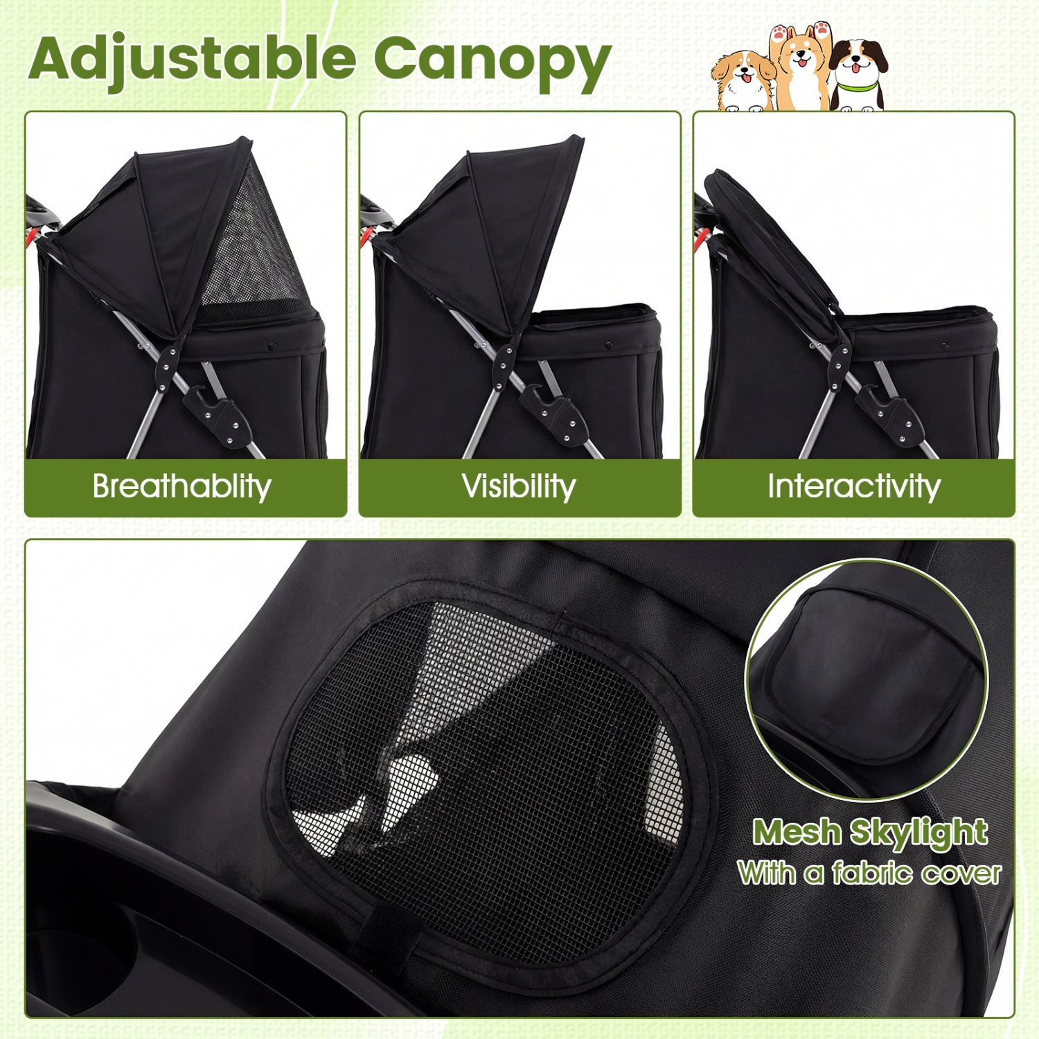 3 Wheel Pet Stroller for Small Dogs Cats up to 33 LBS - view 6