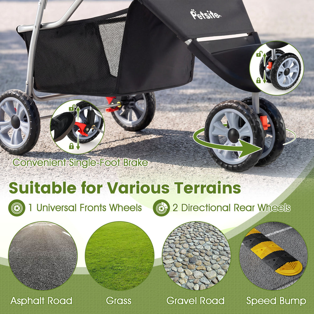 3 Wheel Pet Stroller for Small Dogs Cats up to 33 LBS - view 8