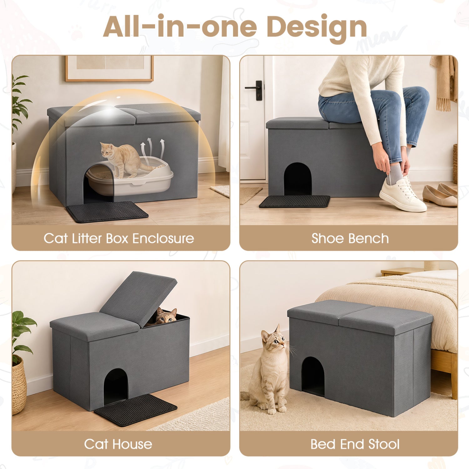 3-in-1 Cat Litter Box Enclosure with Removable & Movable Divider for Pets Cat - view 6