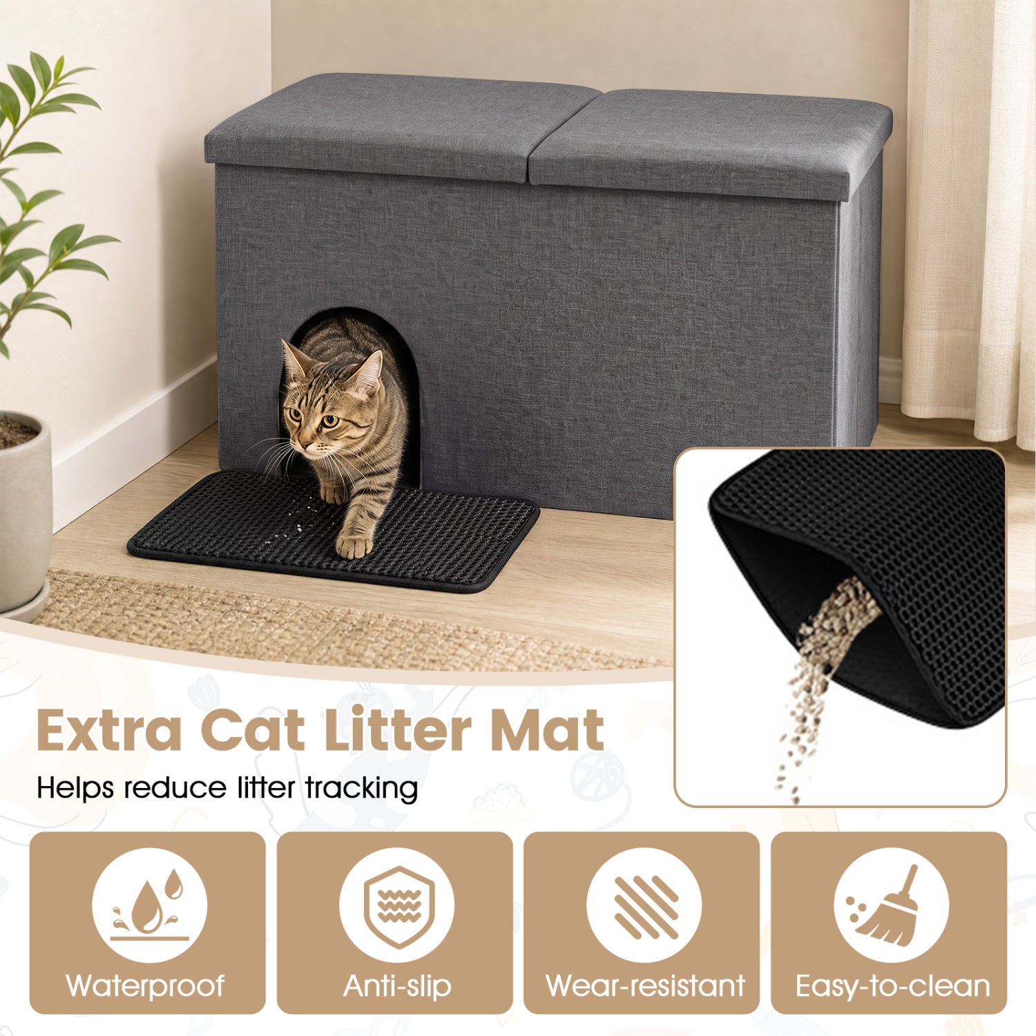 3-in-1 Cat Litter Box Enclosure with Removable & Movable Divider for Pets Cat - view 7