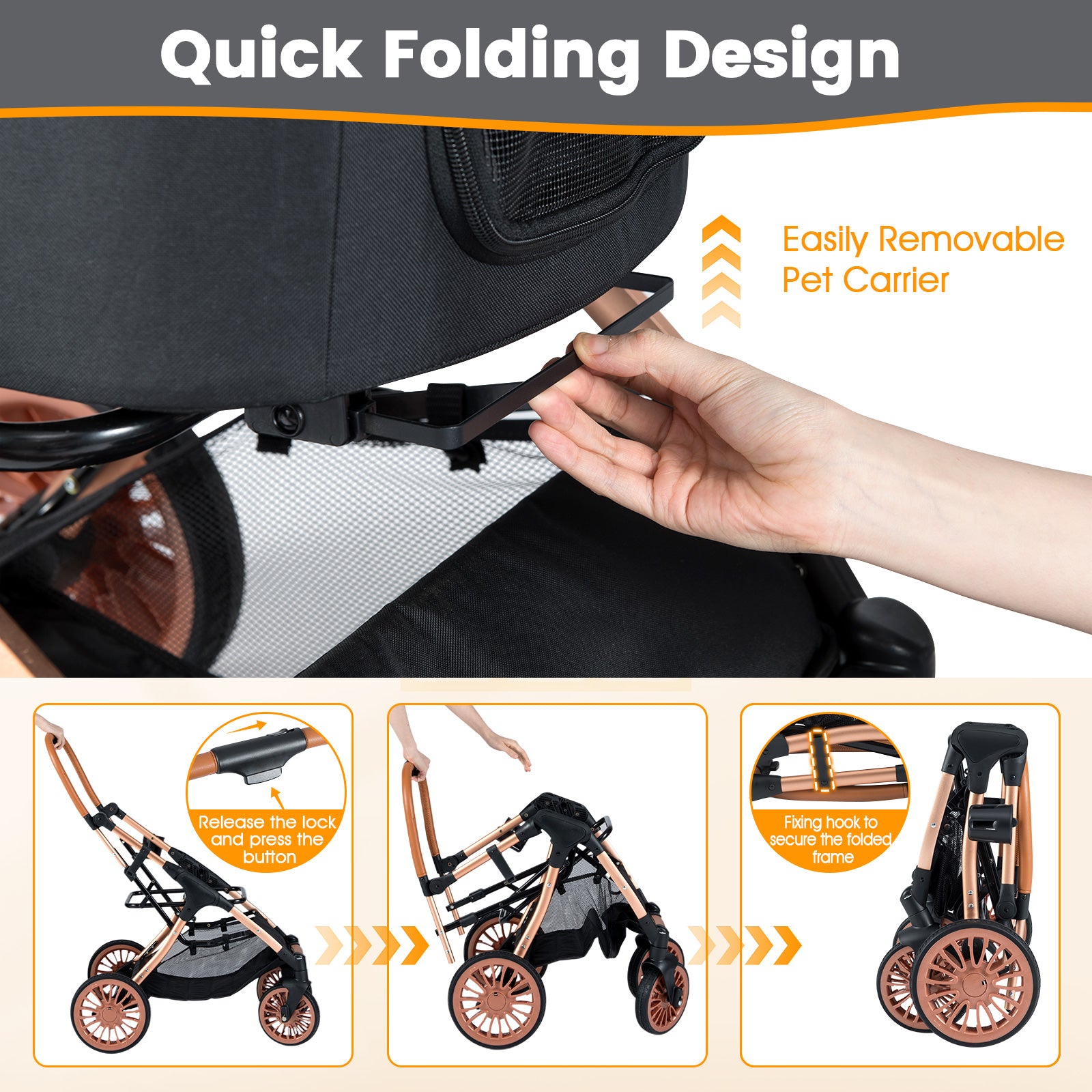 3-in-1 Foldable Pet Stroller with Sun Shade and Safety Belt for up to 55 lbs - view 7