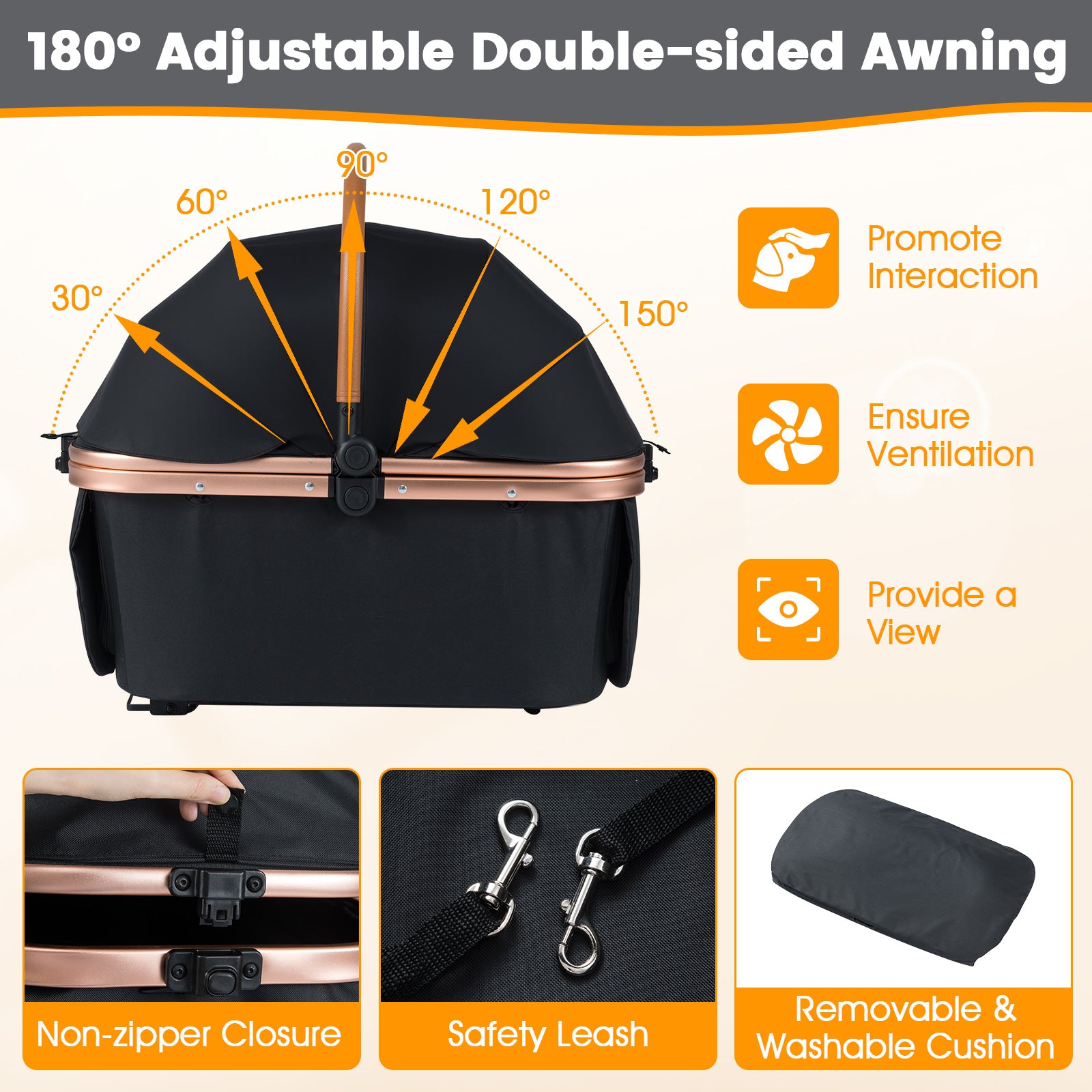 3-in-1 Foldable Pet Stroller with Sun Shade and Safety Belt for up to 55 lbs - view 8
