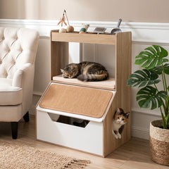 3-in-1 Hidden Cat House Cabinet with 4 Cubbies Removable Cushion and Scratching - view 3