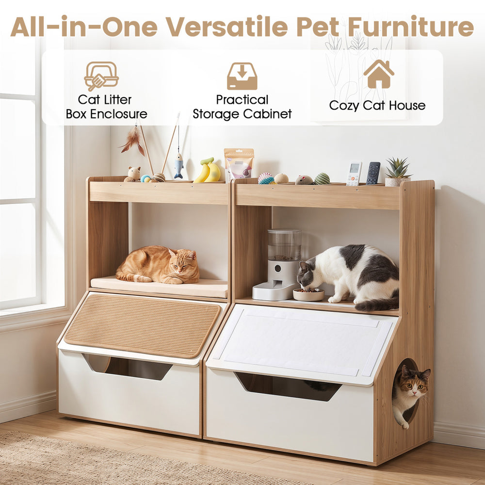 3-in-1 Hidden Cat House Cabinet with 4 Cubbies Removable Cushion and Scratching - view 7