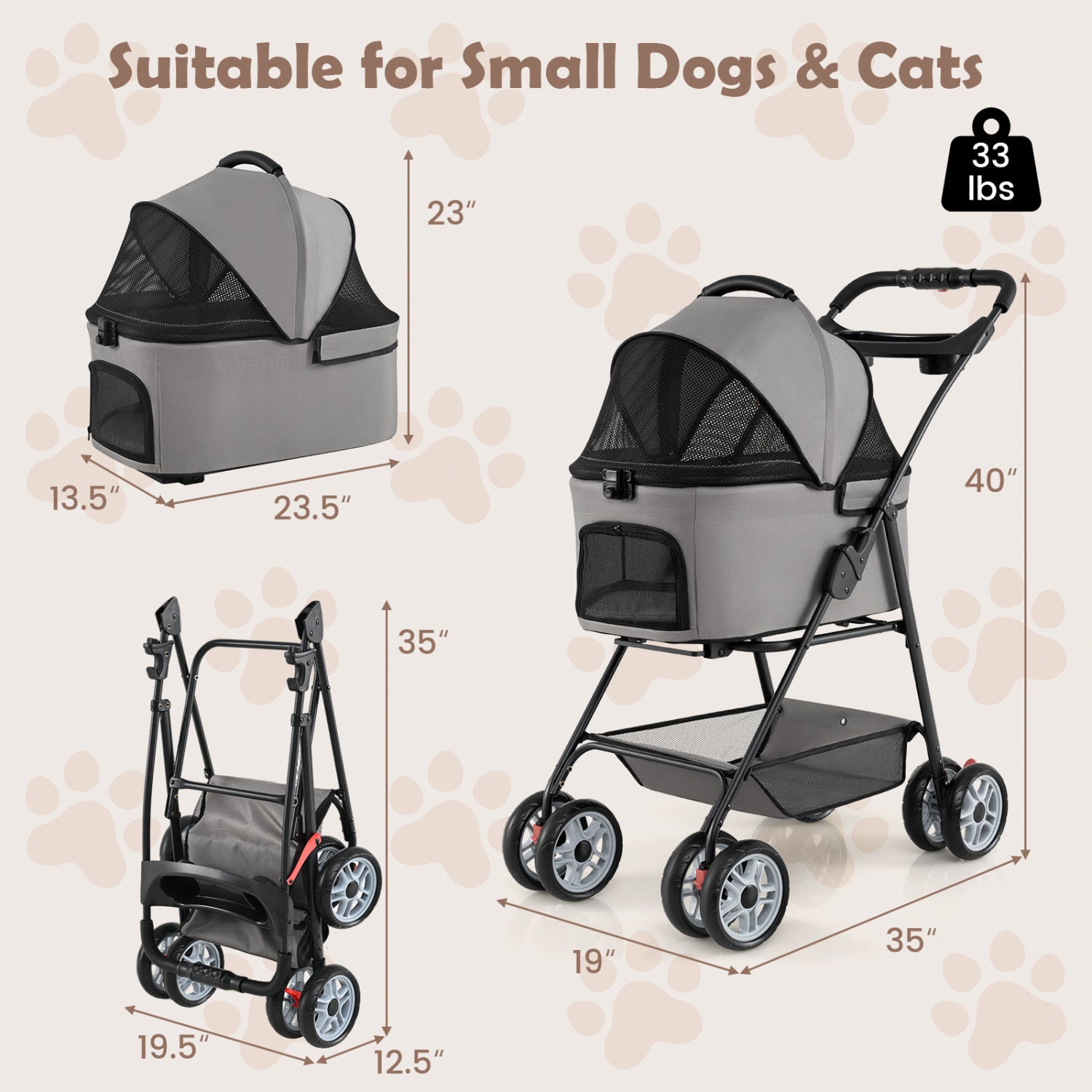 3 in 1 Pet Stroller with Removable Carrier up to 33 lbs - view 4