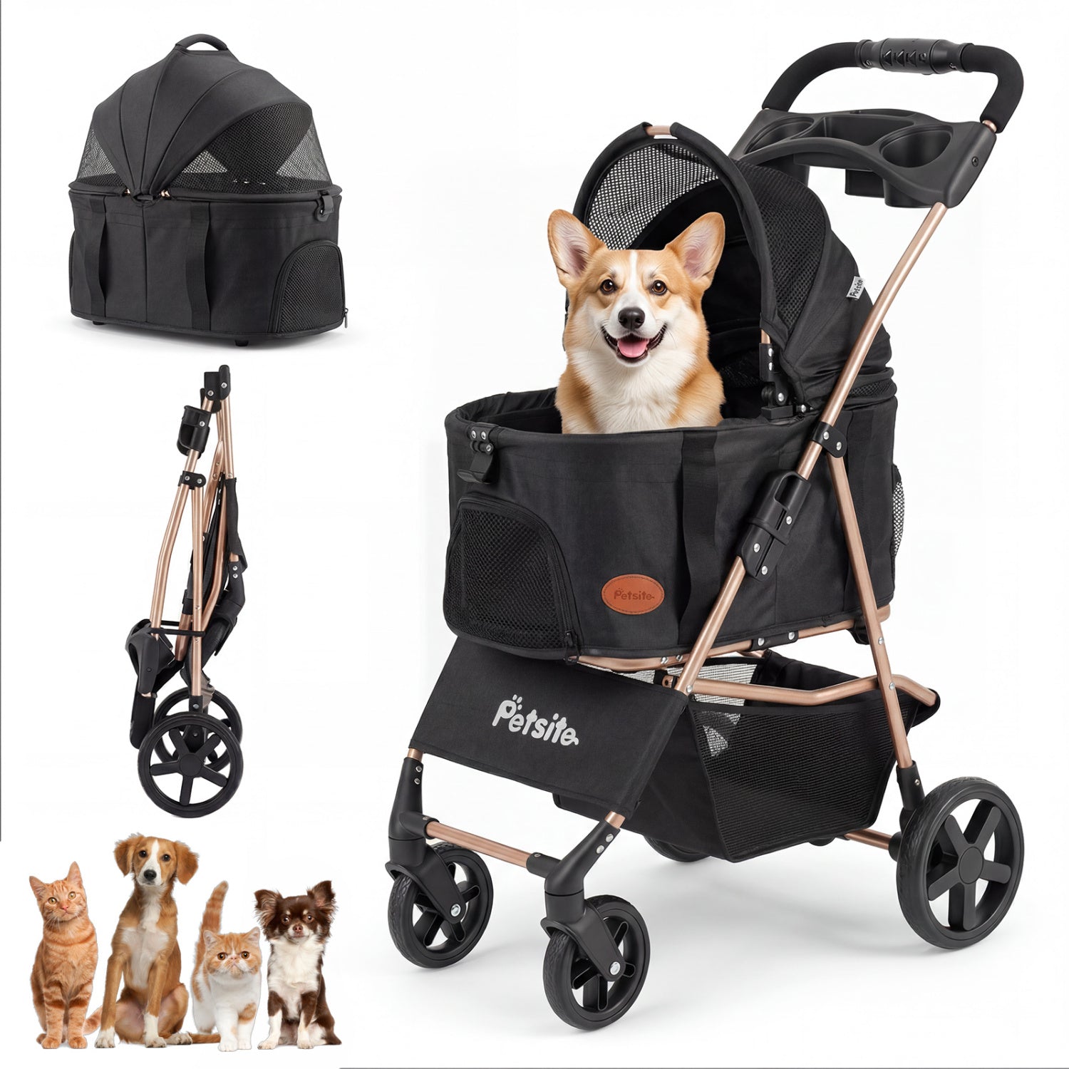 3-in-1 Pet Stroller for Small Medium Dogs Foldable with Detachable Carrier - view 4