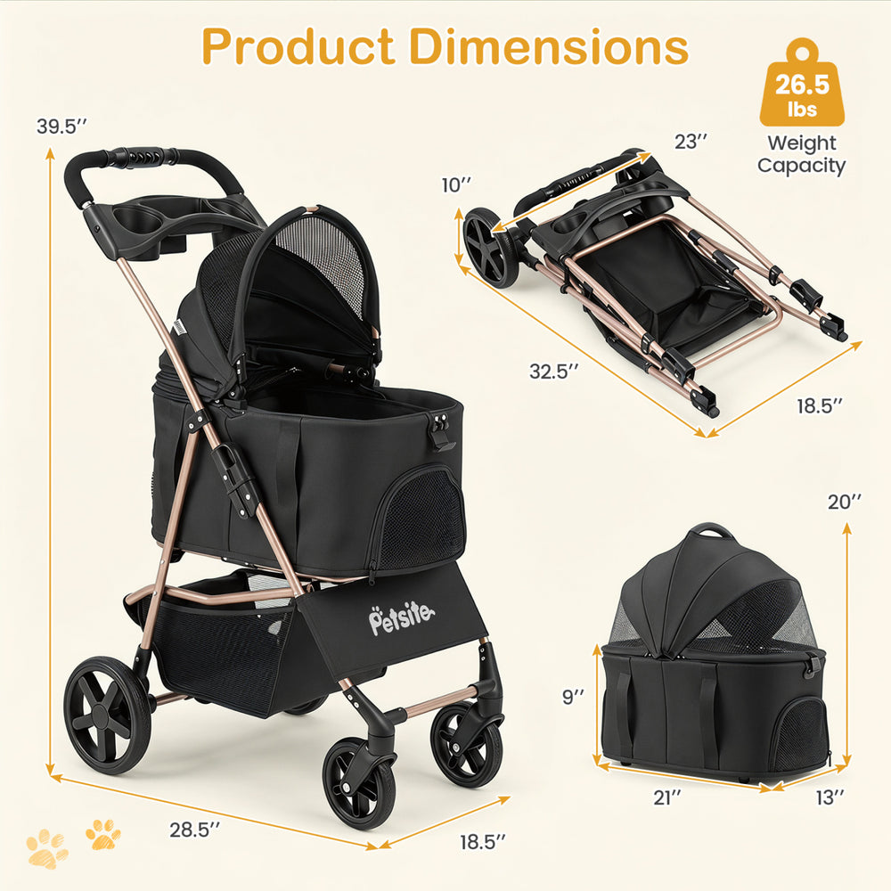 3-in-1 Pet Stroller for Small Medium Dogs Foldable with Detachable Carrier - view 5