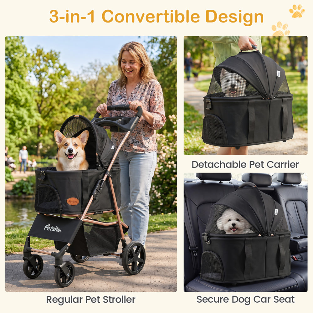 3-in-1 Pet Stroller for Small Medium Dogs Foldable with Detachable Carrier - view 6