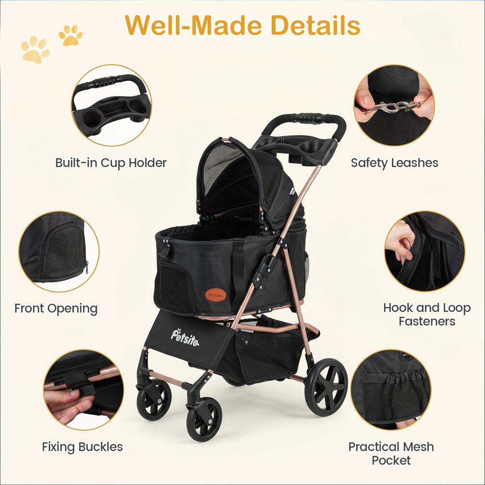 3-in-1 Pet Stroller for Small Medium Dogs Foldable with Detachable Carrier - view 7