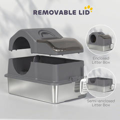 Extra Large Stainless Steel Cat Litter Box w/ High Sided, Removable Lid, Scoop - view 3
