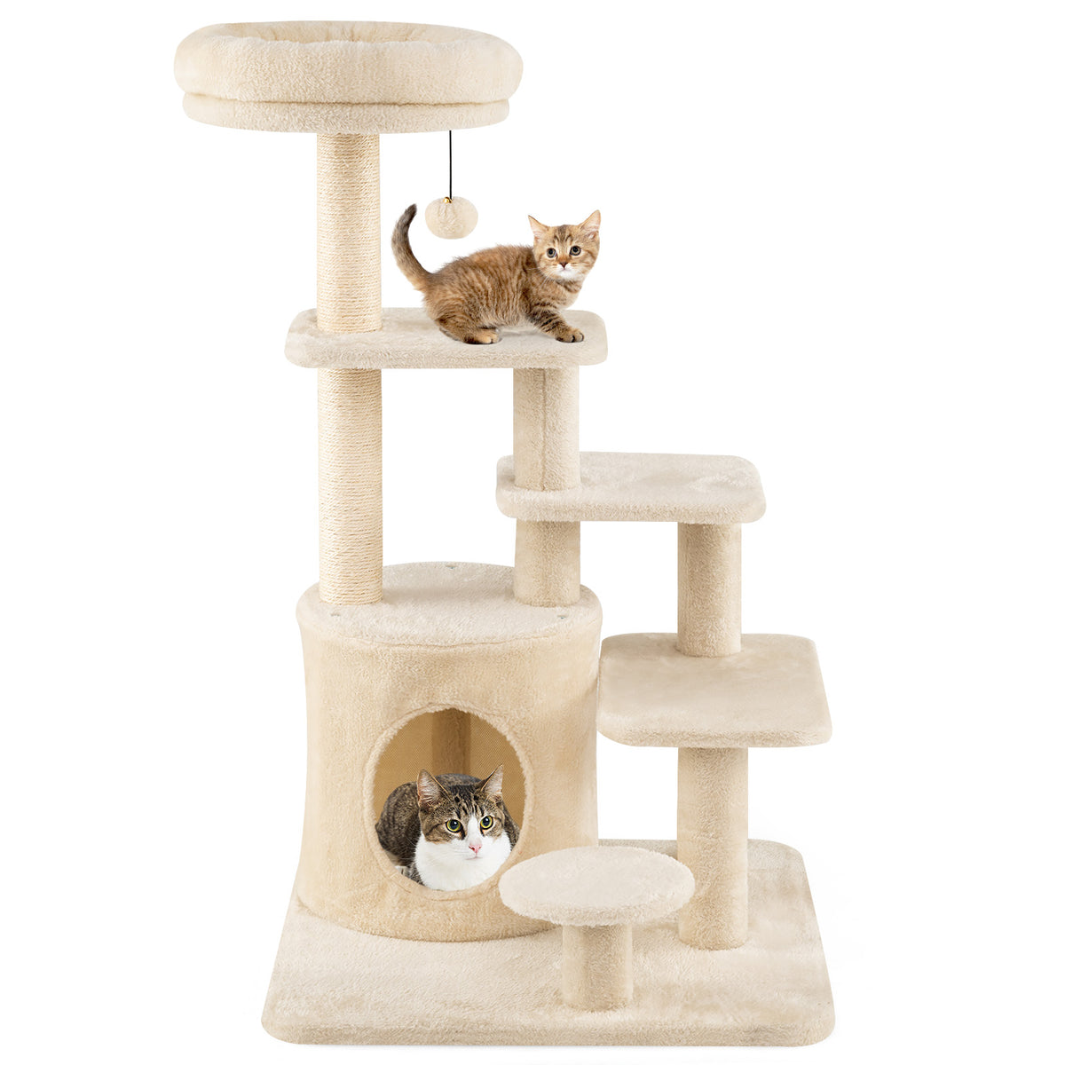 40 Inch Multi-level Cat Tower with Condo and Dangling Jingle Ball Cat Tree