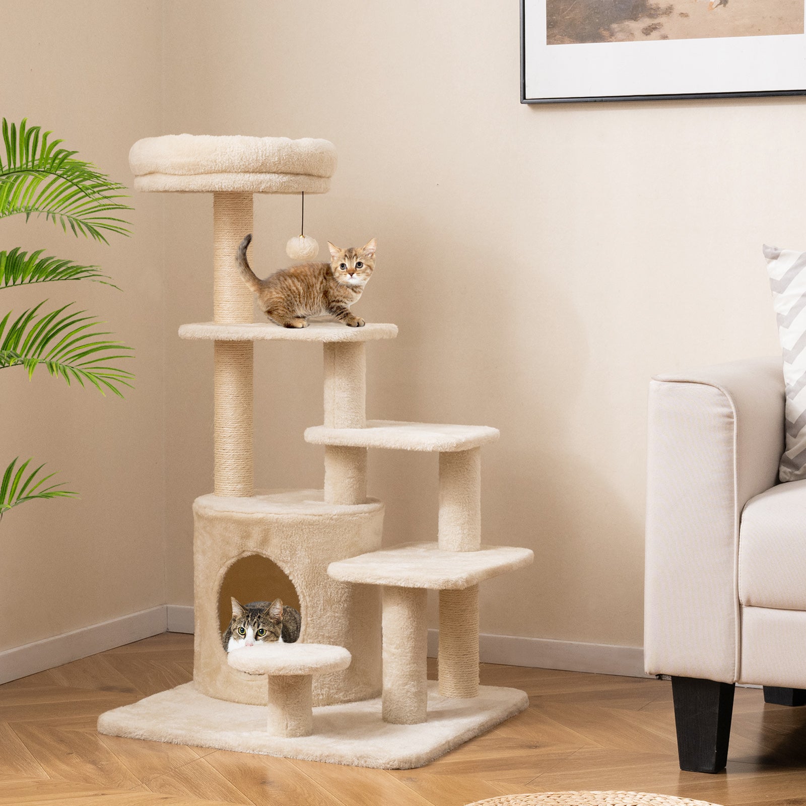 40 Inch Multi-level Cat Tower with Condo and Dangling Jingle Ball Cat Tree - view 2