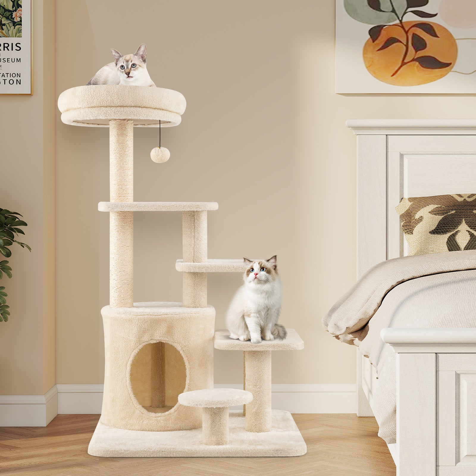 40 Inch Multi-level Cat Tower with Condo and Dangling Jingle Ball Cat Tree - view 6