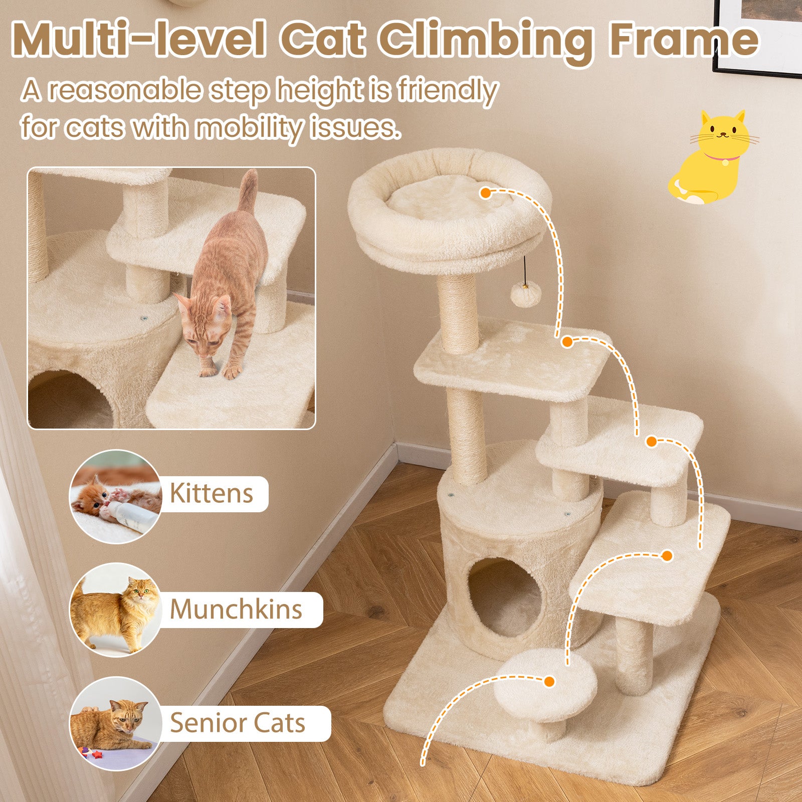 40 Inch Multi-level Cat Tower with Condo and Dangling Jingle Ball Cat Tree - view 7