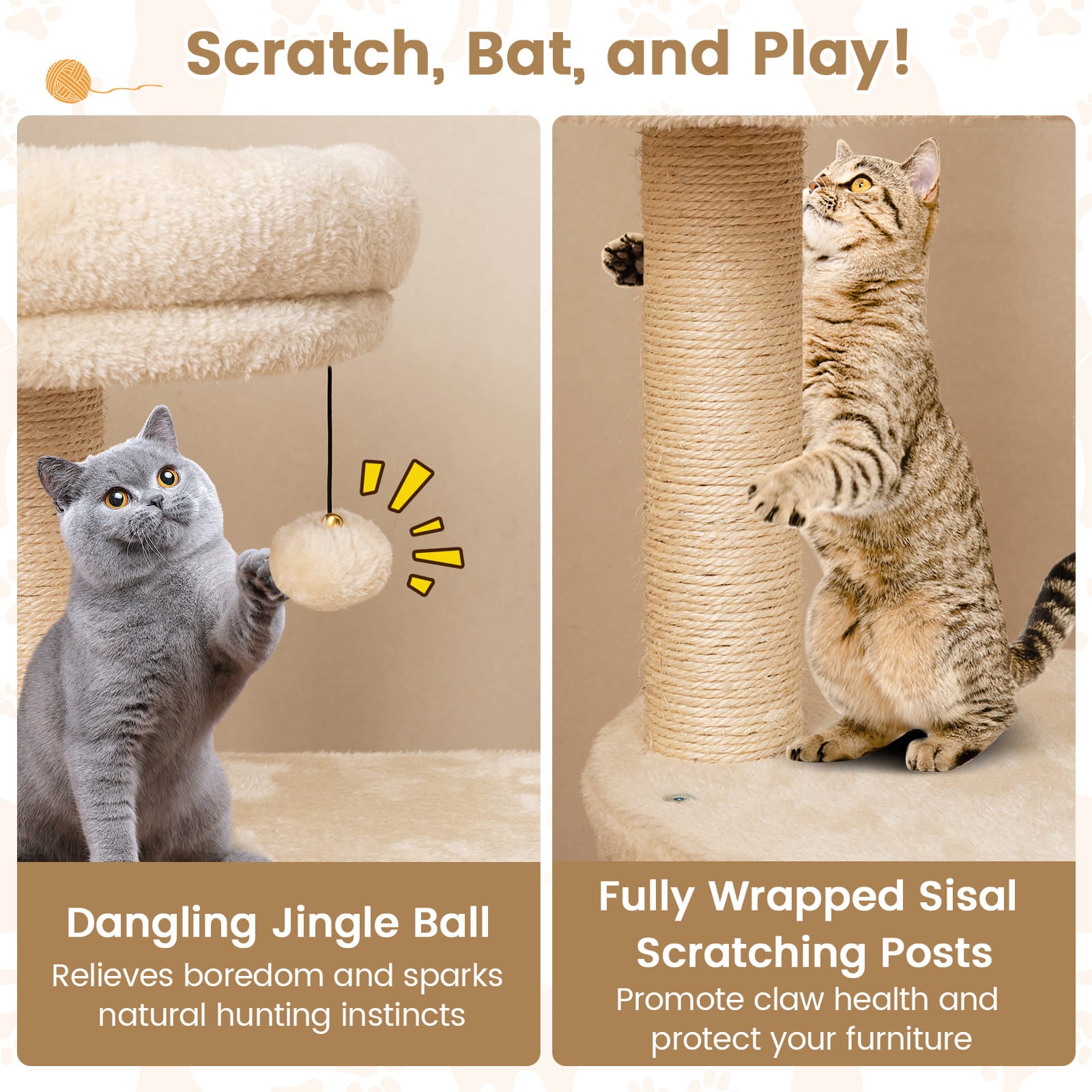 40 Inch Multi-level Cat Tower with Condo and Dangling Jingle Ball Cat Tree - view 8
