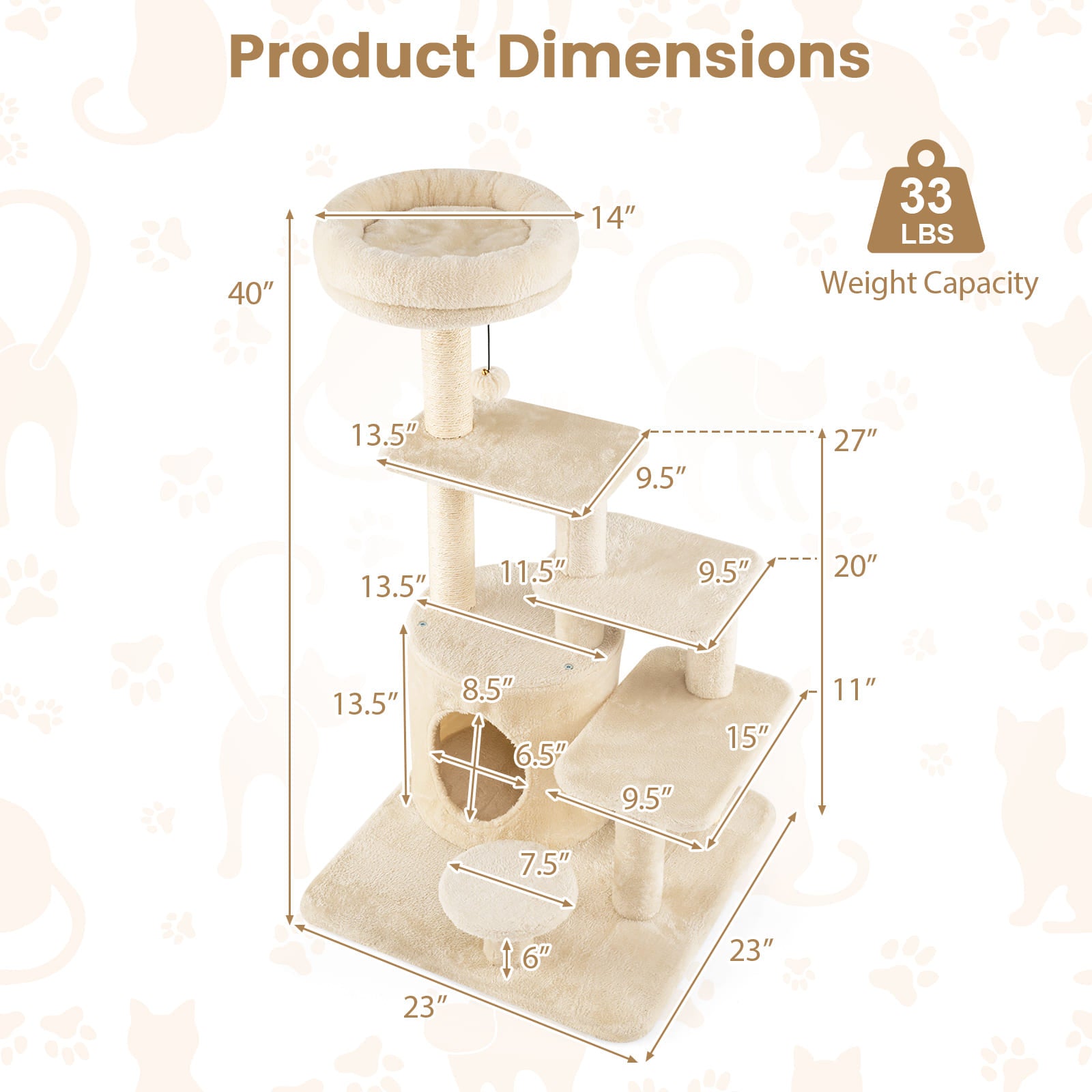 40 Inch Multi-level Cat Tower with Condo and Dangling Jingle Ball Cat Tree - view 5