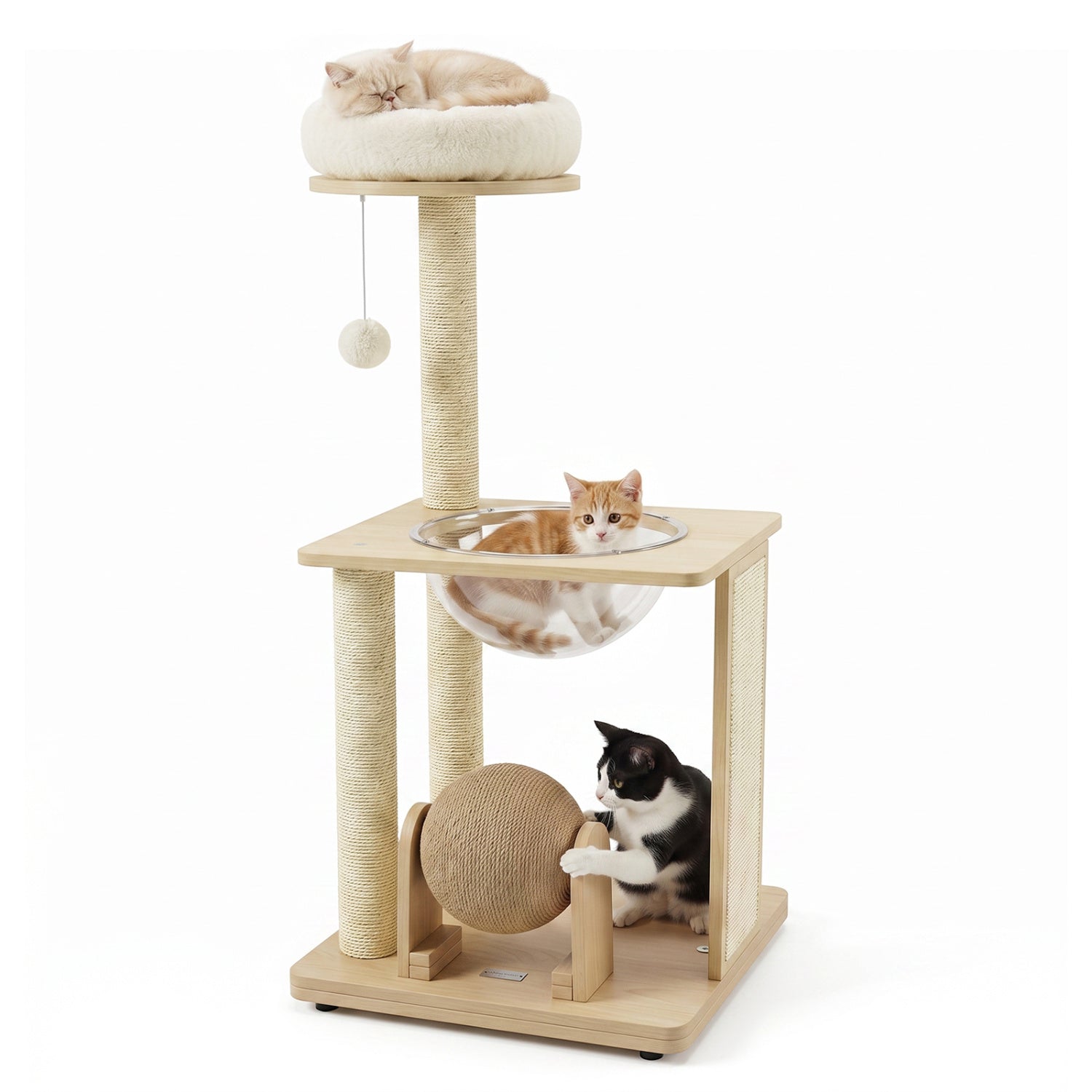 40" Solid Wood Cat Tree with Space Capsule & Sisal Posts and Scratching Board - view 4