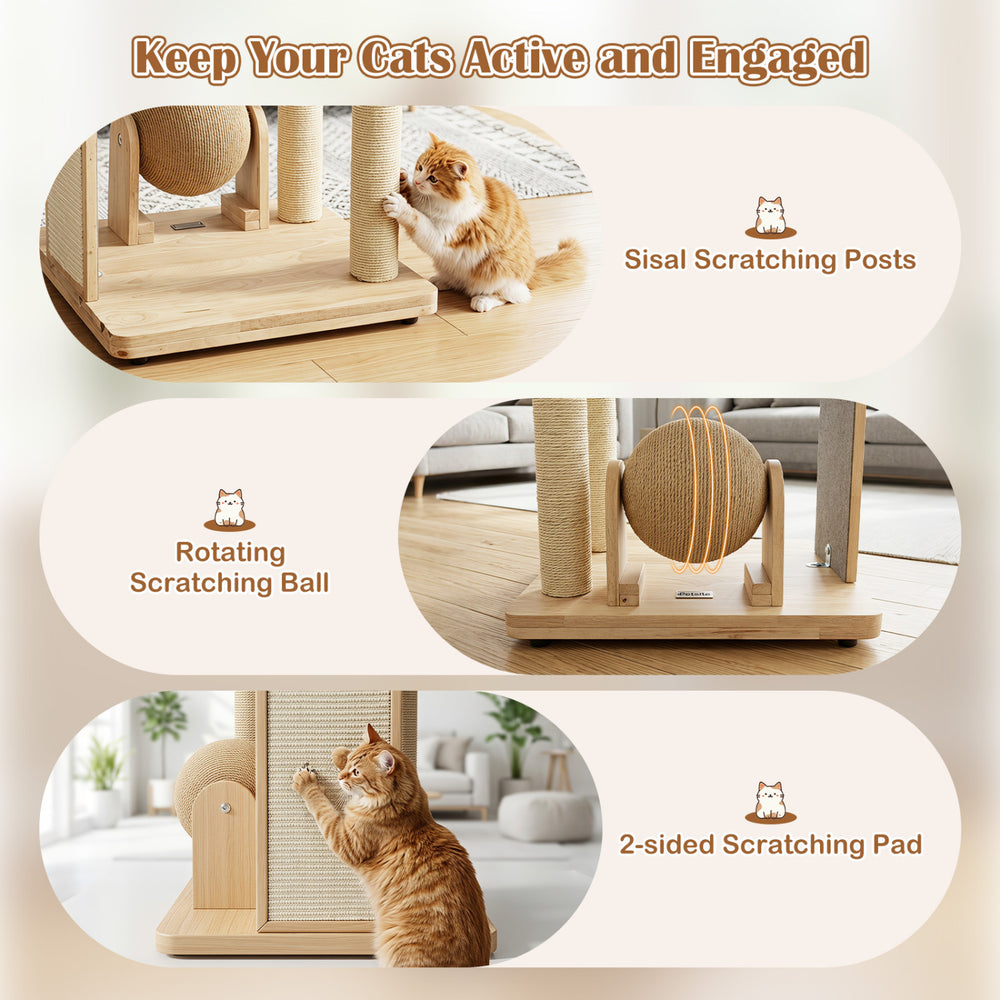 40" Solid Wood Cat Tree with Space Capsule & Sisal Posts and Scratching Board - view 8