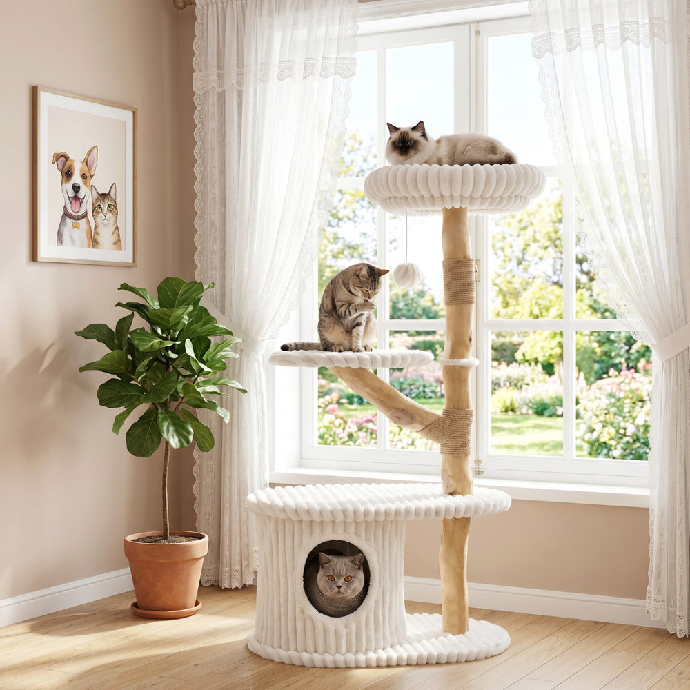 41 Inch Tall Modern Cat Tower with Real Wood Branches Scratching Posts - view 2