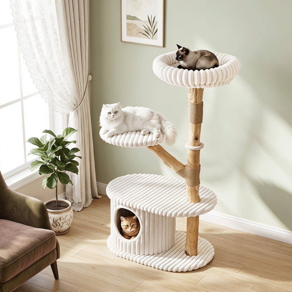 41 Inch Tall Modern Cat Tower with Real Wood Branches Scratching Posts - view 3