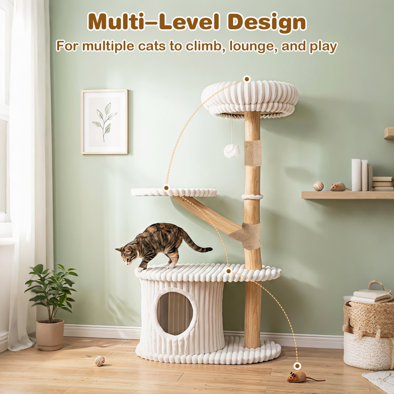 41 Inch Tall Modern Cat Tower with Real Wood Branches Scratching Posts - view 6