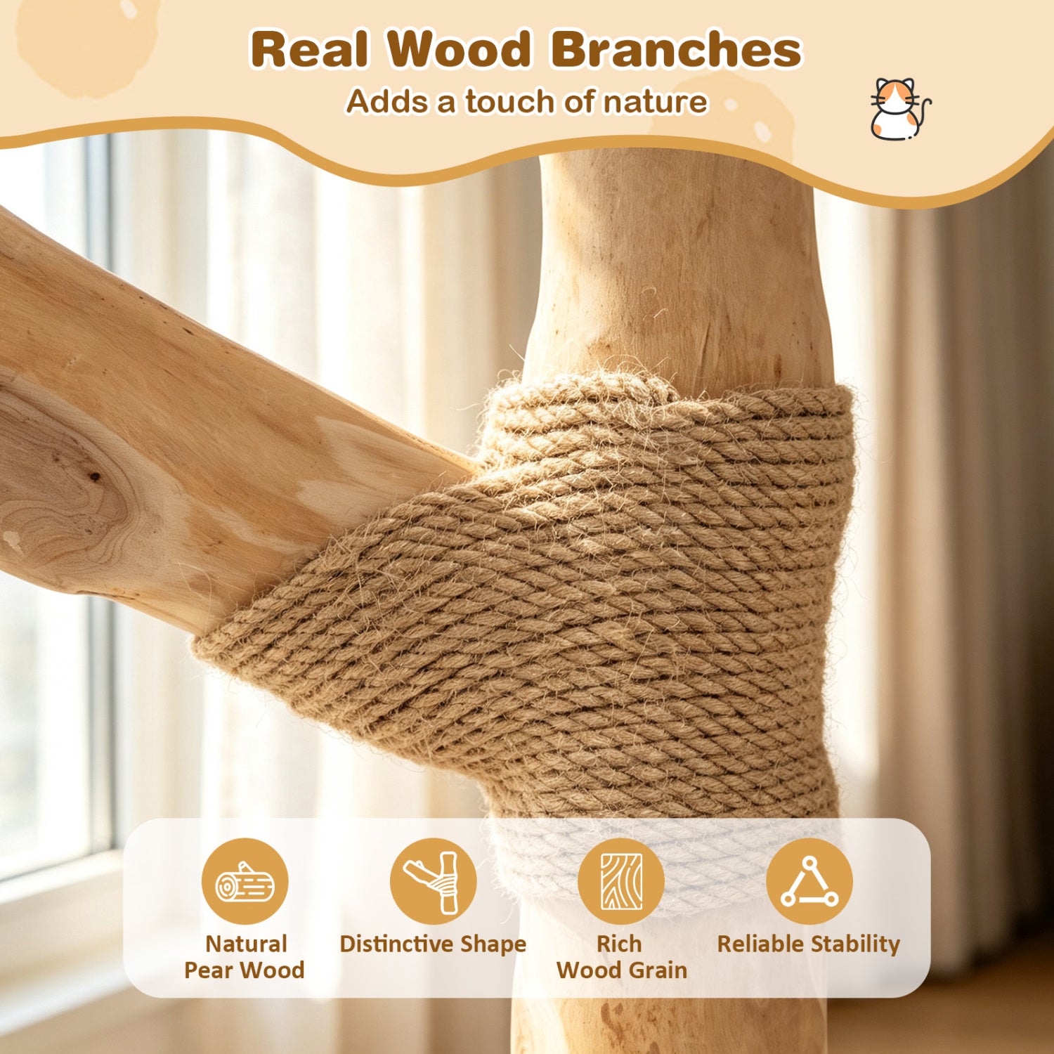 41 Inch Tall Modern Cat Tower with Real Wood Branches Scratching Posts - view 7