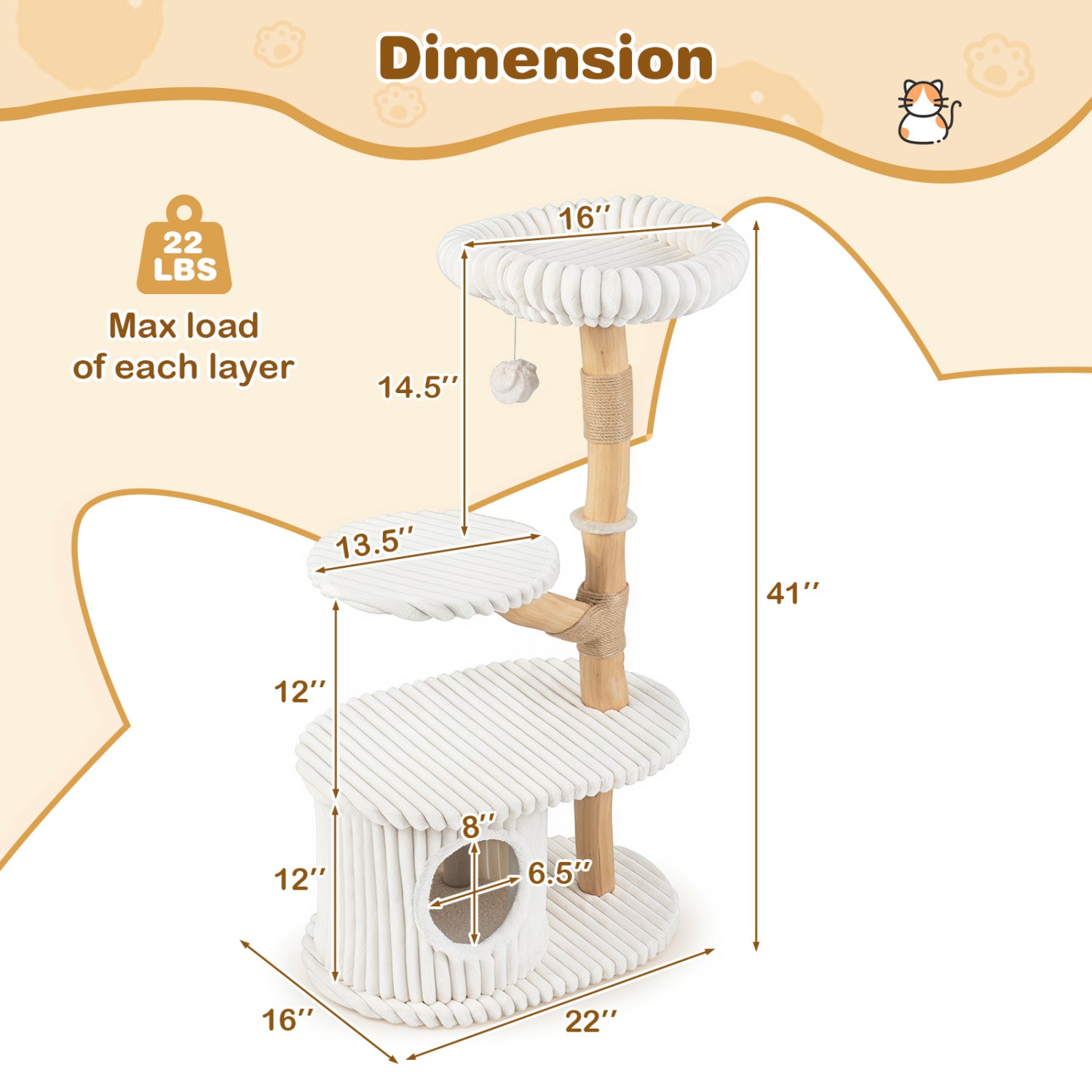 41 Inch Tall Modern Cat Tower with Real Wood Branches Scratching Posts - view 5