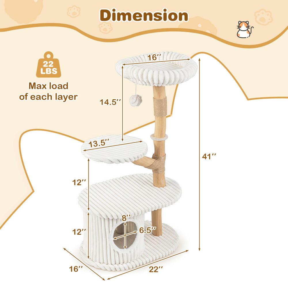 41 Inch Tall Modern Cat Tower with Real Wood Branches Scratching Posts - view 5
