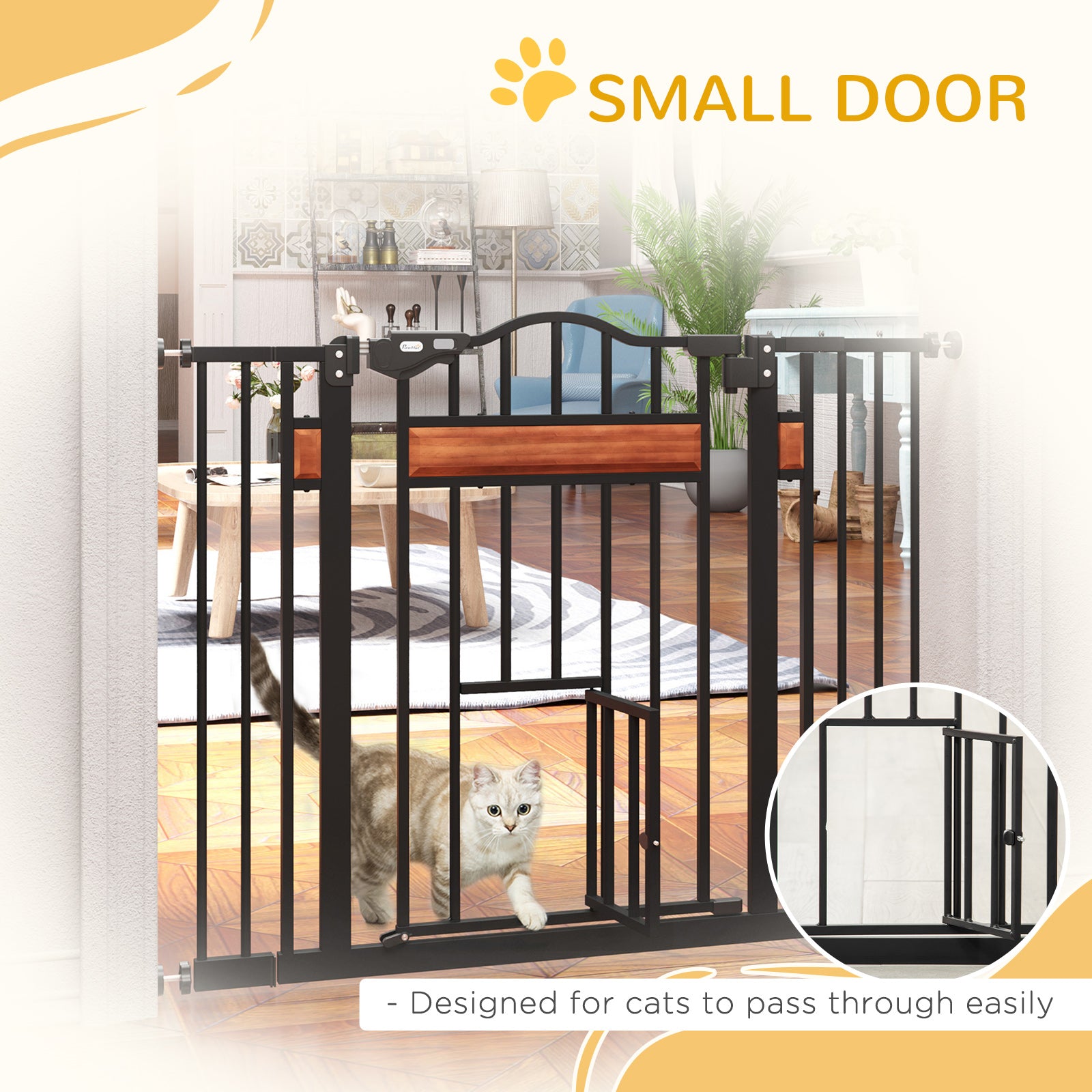 29.1''-41.3'' Extra Wide Dog Gate with Cat Door, Stair Pressure Fit, Auto - view 6