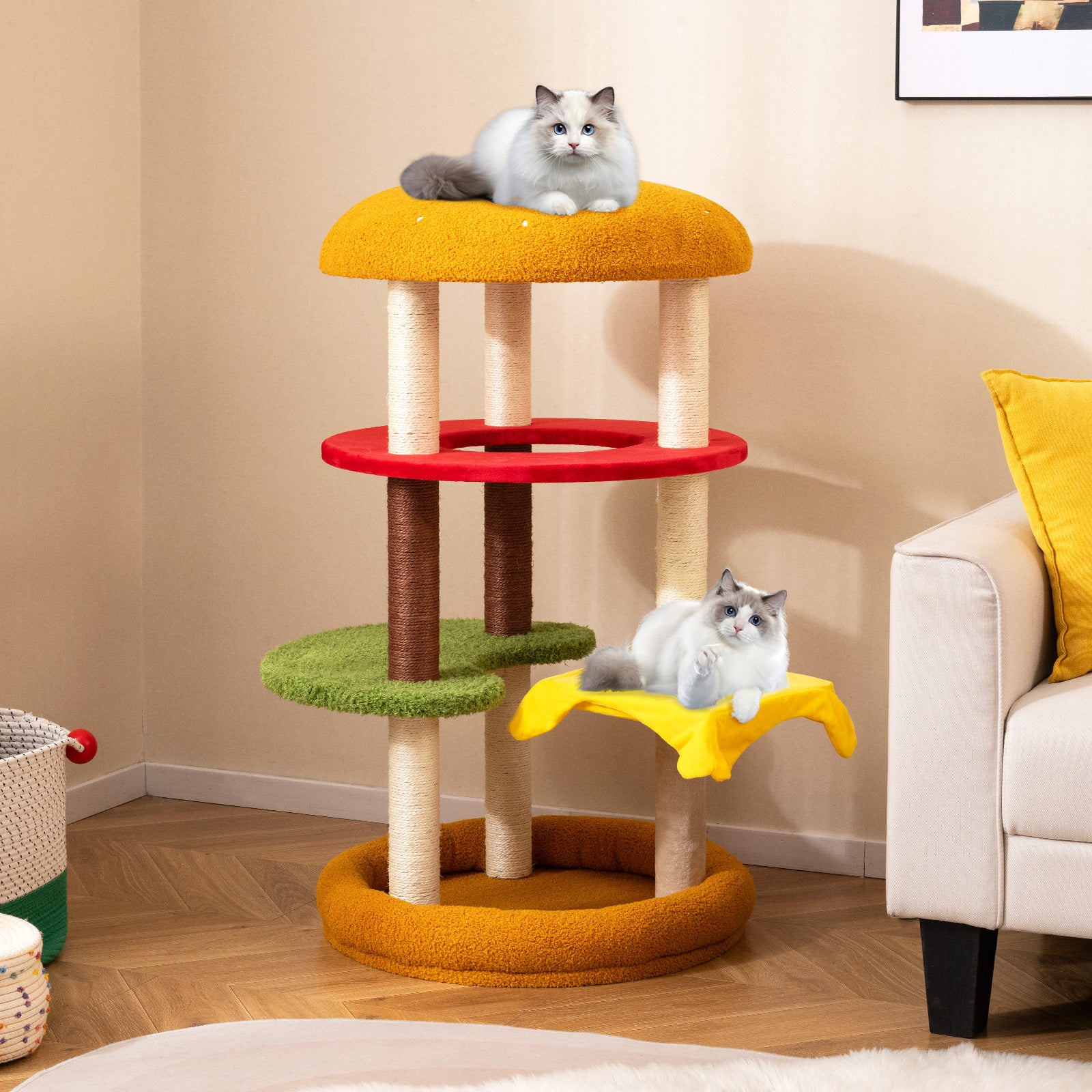 42 Inch Tall Modern Cat Tree Multi-Level with Padded Perch and Cat Bed - view 2