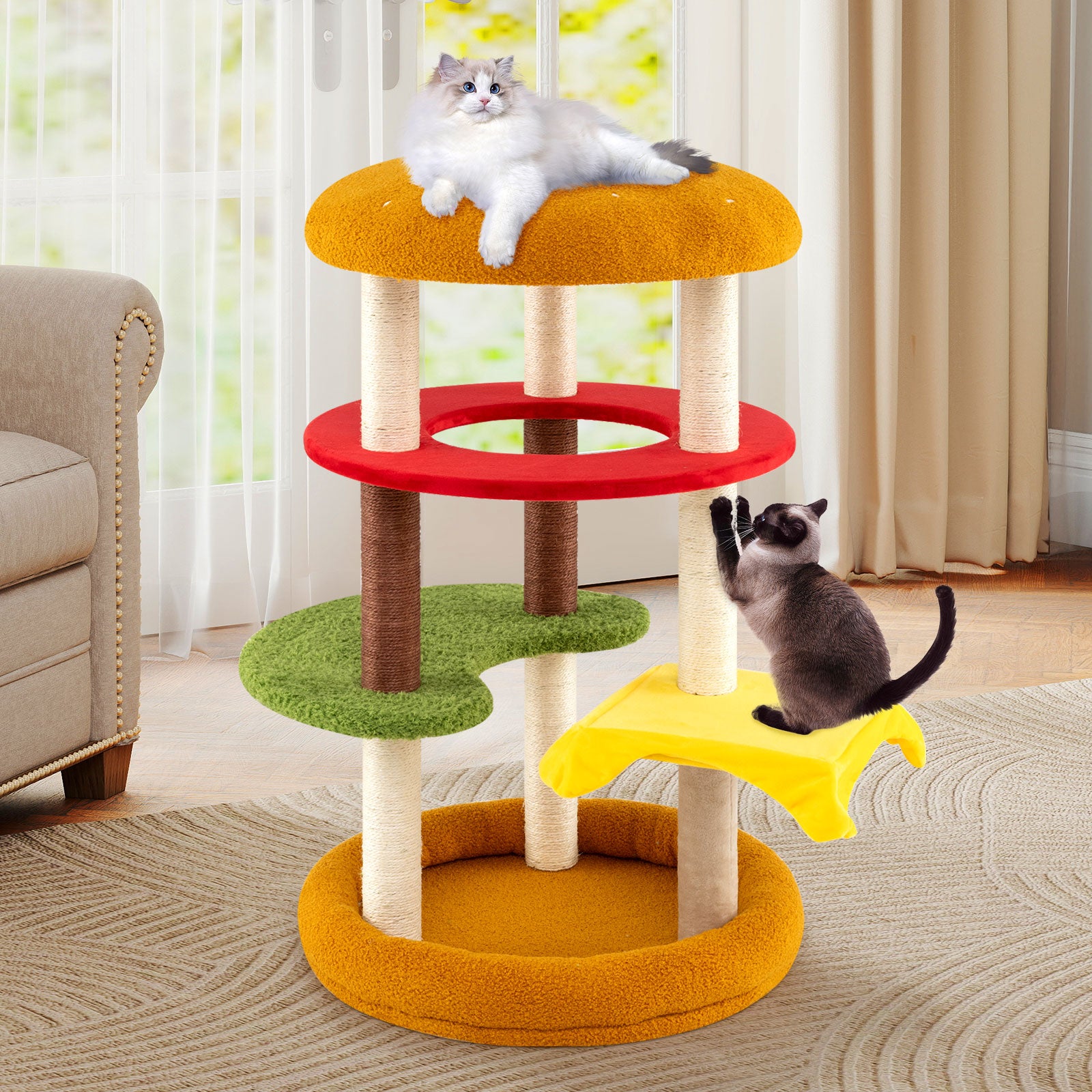 42 Inch Tall Modern Cat Tree Multi-Level with Padded Perch and Cat Bed - view 3