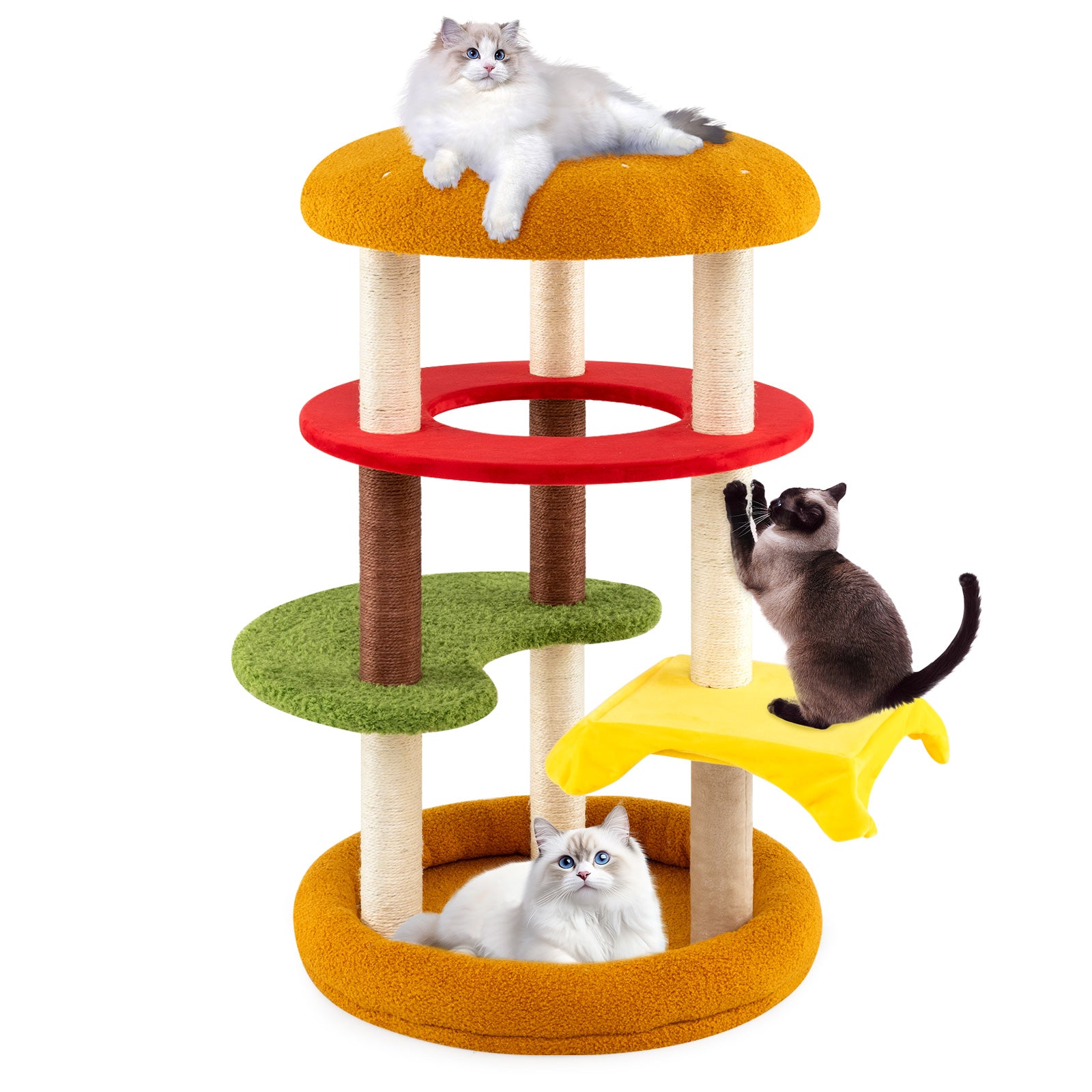 42 Inch Tall Modern Cat Tree Multi-Level with Padded Perch and Cat Bed - view 4