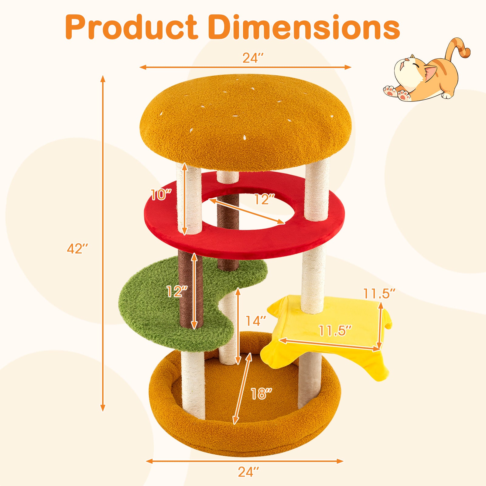 42 Inch Tall Modern Cat Tree Multi-Level with Padded Perch and Cat Bed - view 5