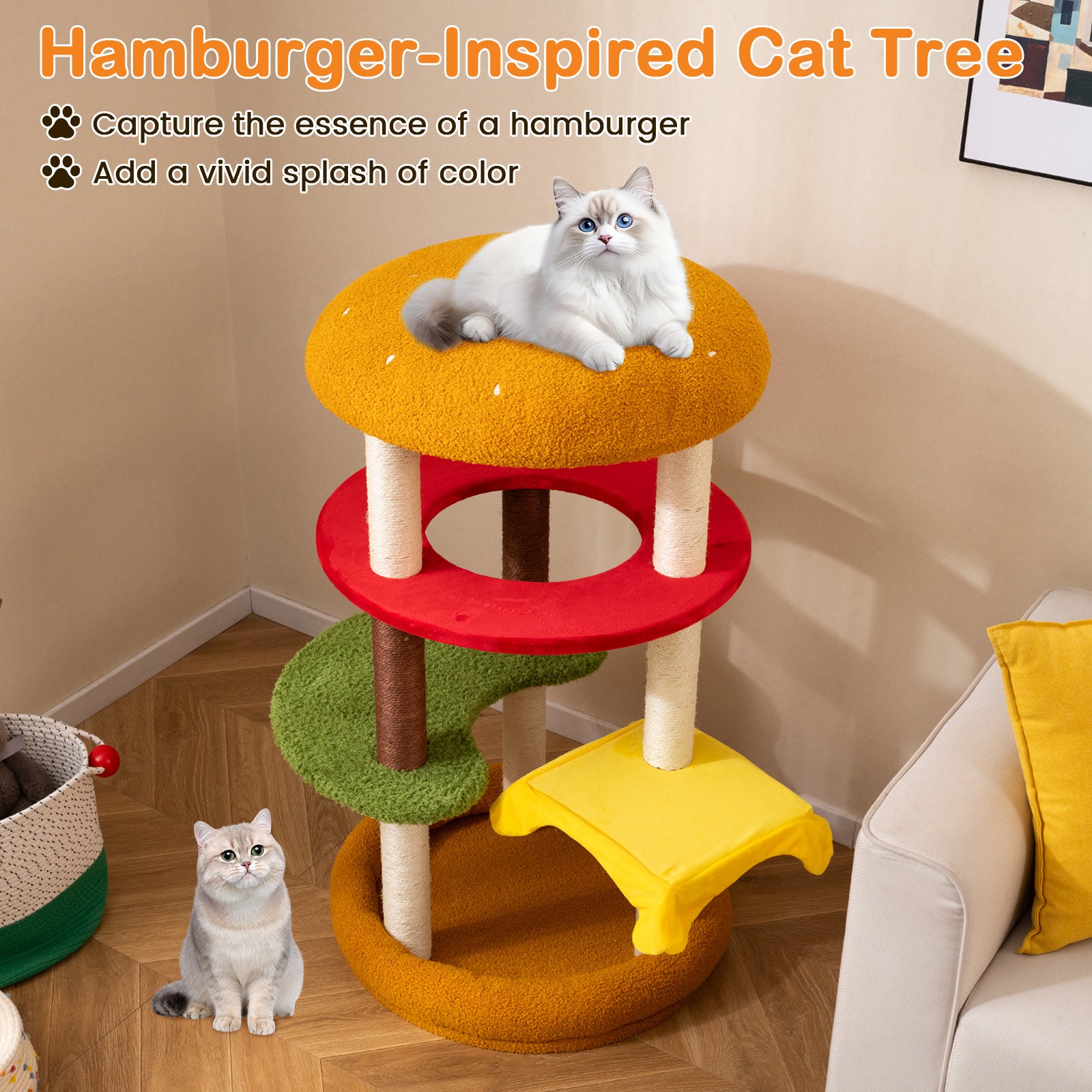 42 Inch Tall Modern Cat Tree Multi-Level with Padded Perch and Cat Bed - view 6