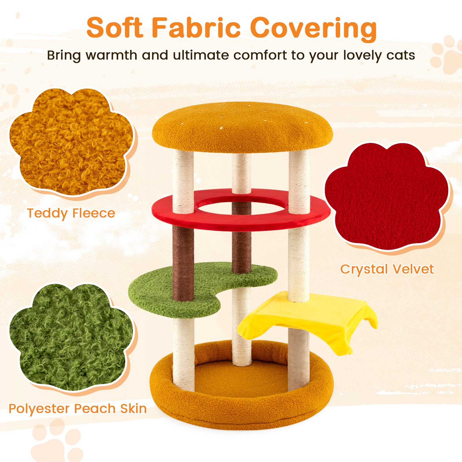 42 Inch Tall Modern Cat Tree Multi-Level with Padded Perch and Cat Bed - view 7