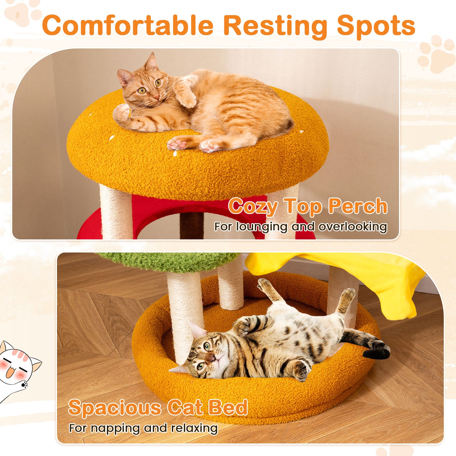 42 Inch Tall Modern Cat Tree Multi-Level with Padded Perch and Cat Bed - view 8