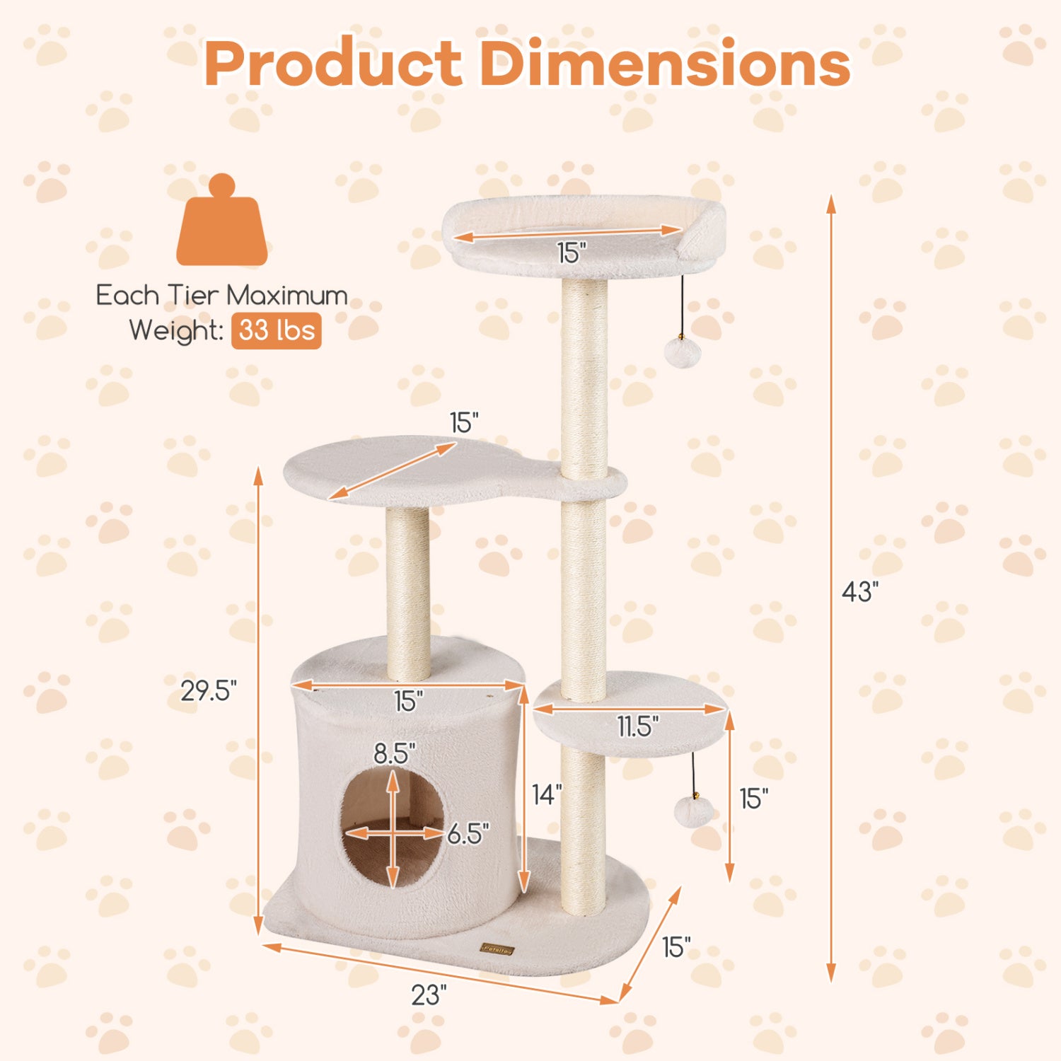 43" Cat Tree for Indoor Cats with Comfy Plush Perches and Sisal Scratching Posts - view 5