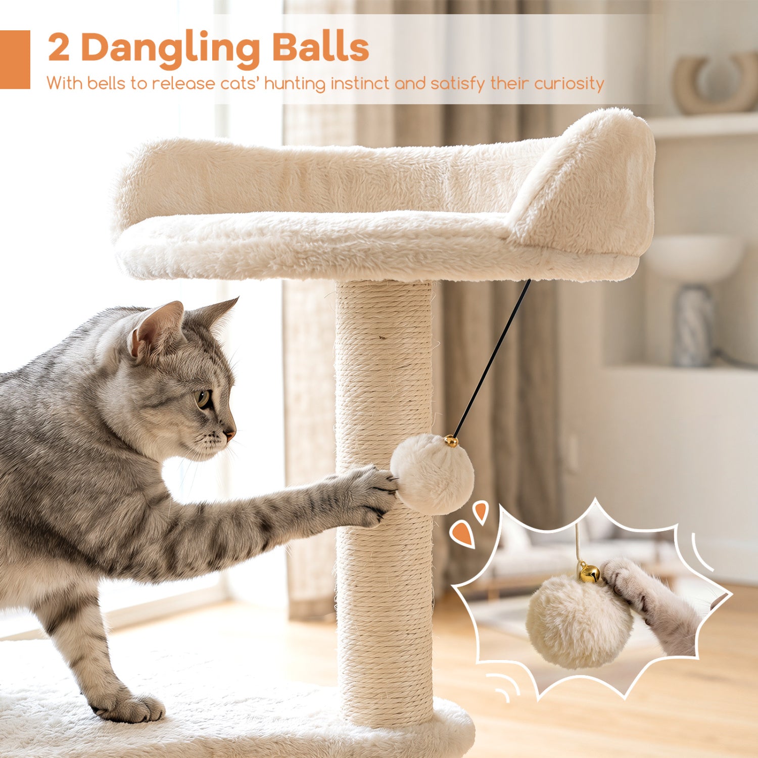 43" Cat Tree for Indoor Cats with Comfy Plush Perches and Sisal Scratching Posts - view 8