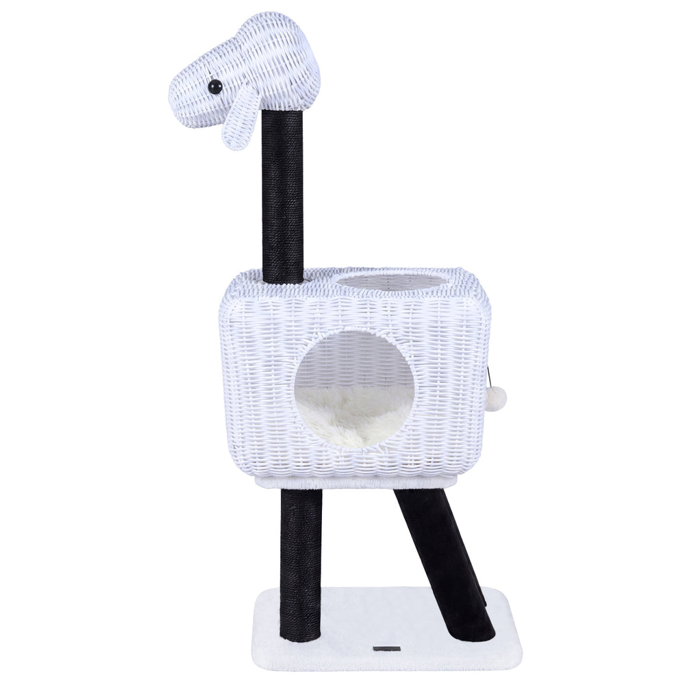 43-Inch Lamb-Shaped Cat Tower with 2-Door Rattan Condo for Indoor Kittens Cat - view 3