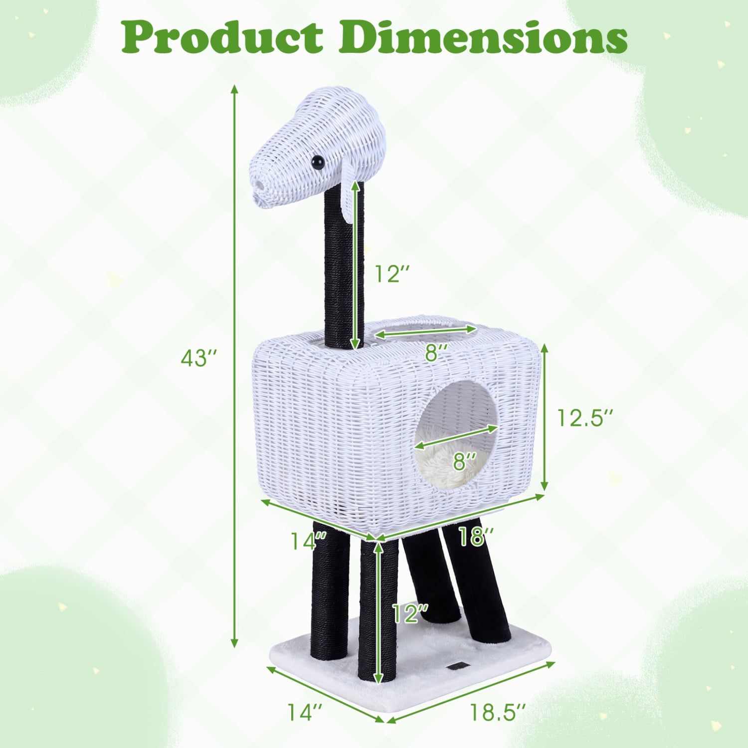 43-Inch Lamb-Shaped Cat Tower with 2-Door Rattan Condo for Indoor Kittens Cat - view 4