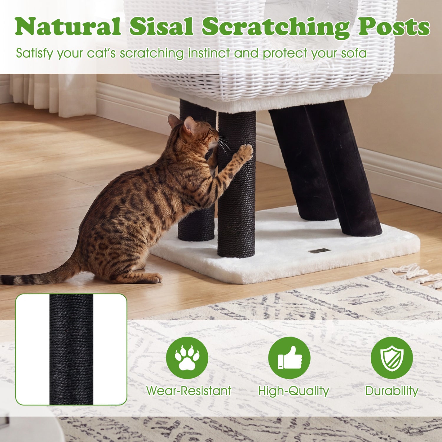 43-Inch Lamb-Shaped Cat Tower with 2-Door Rattan Condo for Indoor Kittens Cat - view 8