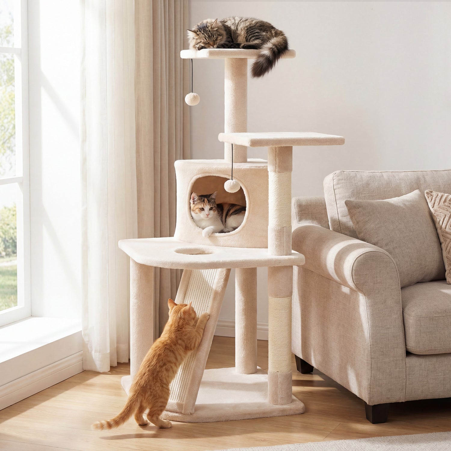 44 Inch Tall Kitten Tower with Condo and 2 Plush Perches Cat Tree - view 2