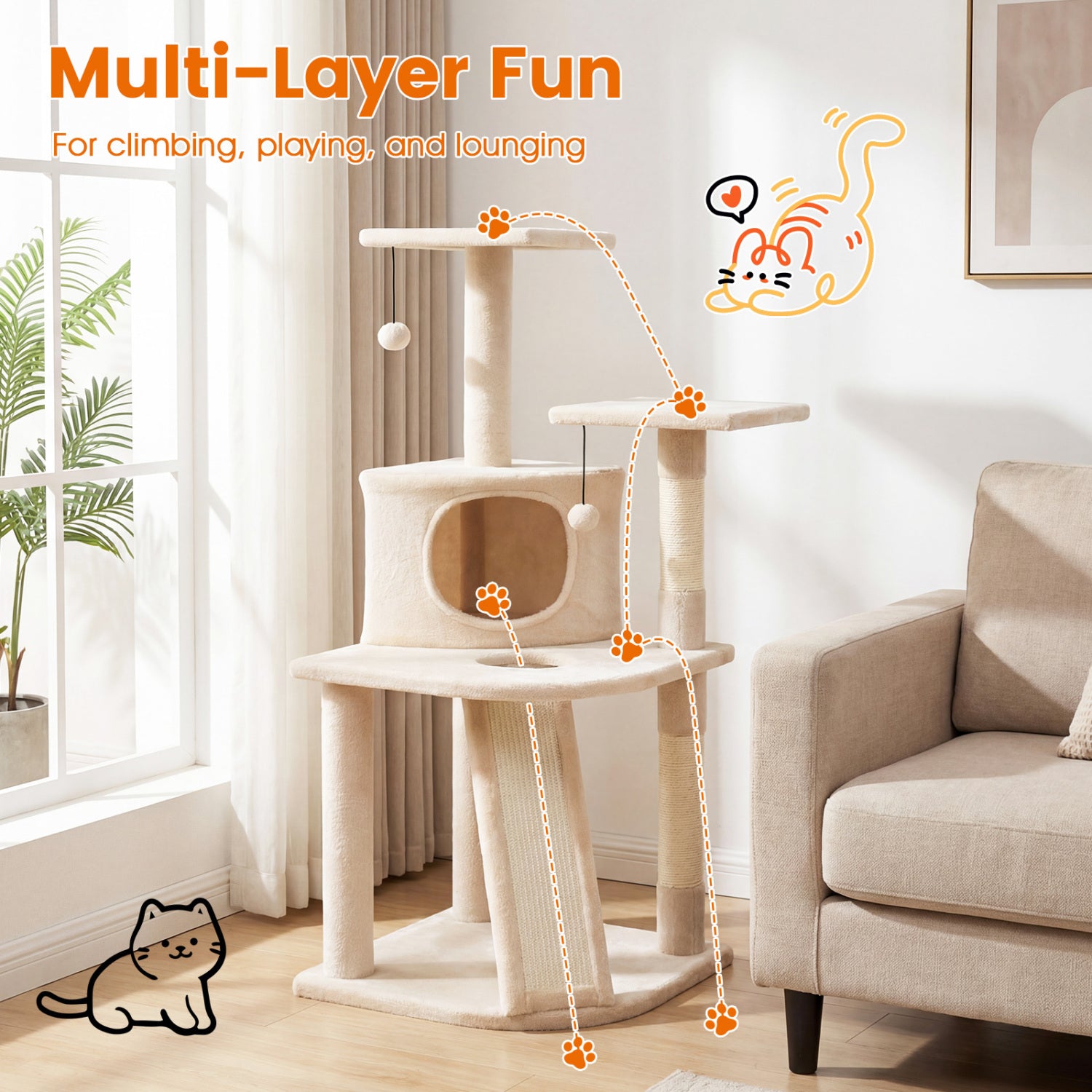 44 Inch Tall Kitten Tower with Condo and 2 Plush Perches Cat Tree - view 6